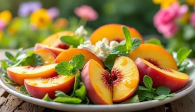 découvrez une salade de pêches fraîche et gourmande, idéale pour les journées d'été. sa vinaigrette au citron, légère et surprenante, sublime parfaitement la douceur des fruits. une recette rafraîchissante à partager !