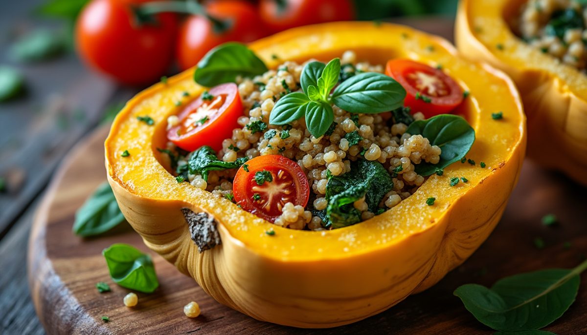 découvrez notre recette de butternut farcie végétarienne, savoureuse et fondante en bouche. idéale pour un repas sain, gourmand et facile à préparer, elle ravira tous les palais !