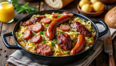 découvrez la véritable choucroute alsacienne du terroir : un plat traditionnel préparé avec des ingrédients de qualité, pour savourer toute l’authenticité de l’alsace dans votre assiette.