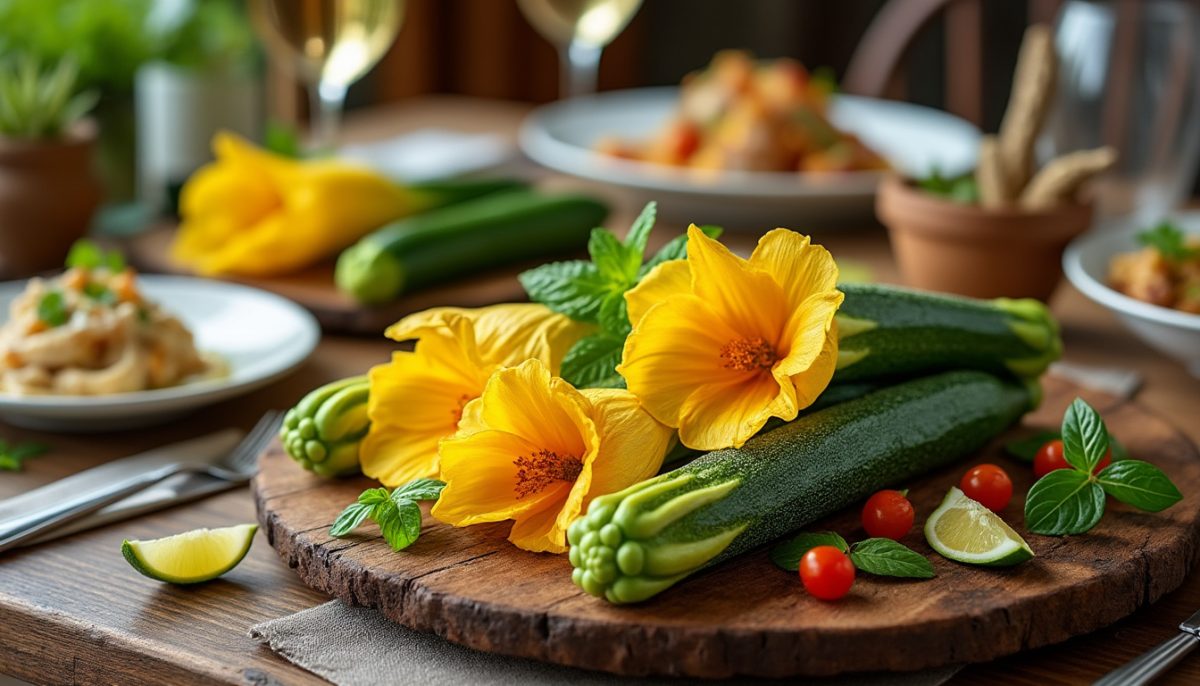 dégustez les délicates fleurs de courgettes, véritable spécialité de fin d'été, au restaurant à la table des lys. un plat raffiné qui ravira les amateurs de cuisine gourmande et créative.