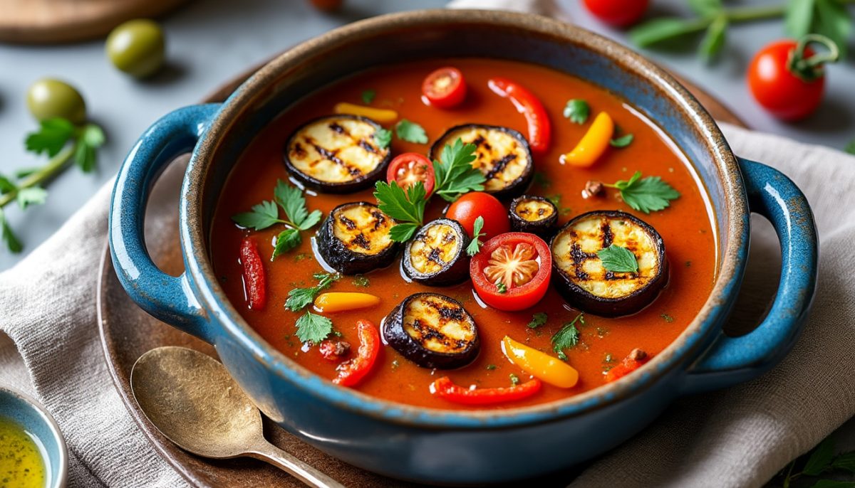 découvrez une recette originale de gaspacho d'automne, version chaude, préparée avec des légumes grillés. idéale pour réchauffer vos soirées, cette soupe savoureuse allie tradition et gourmandise de saison.