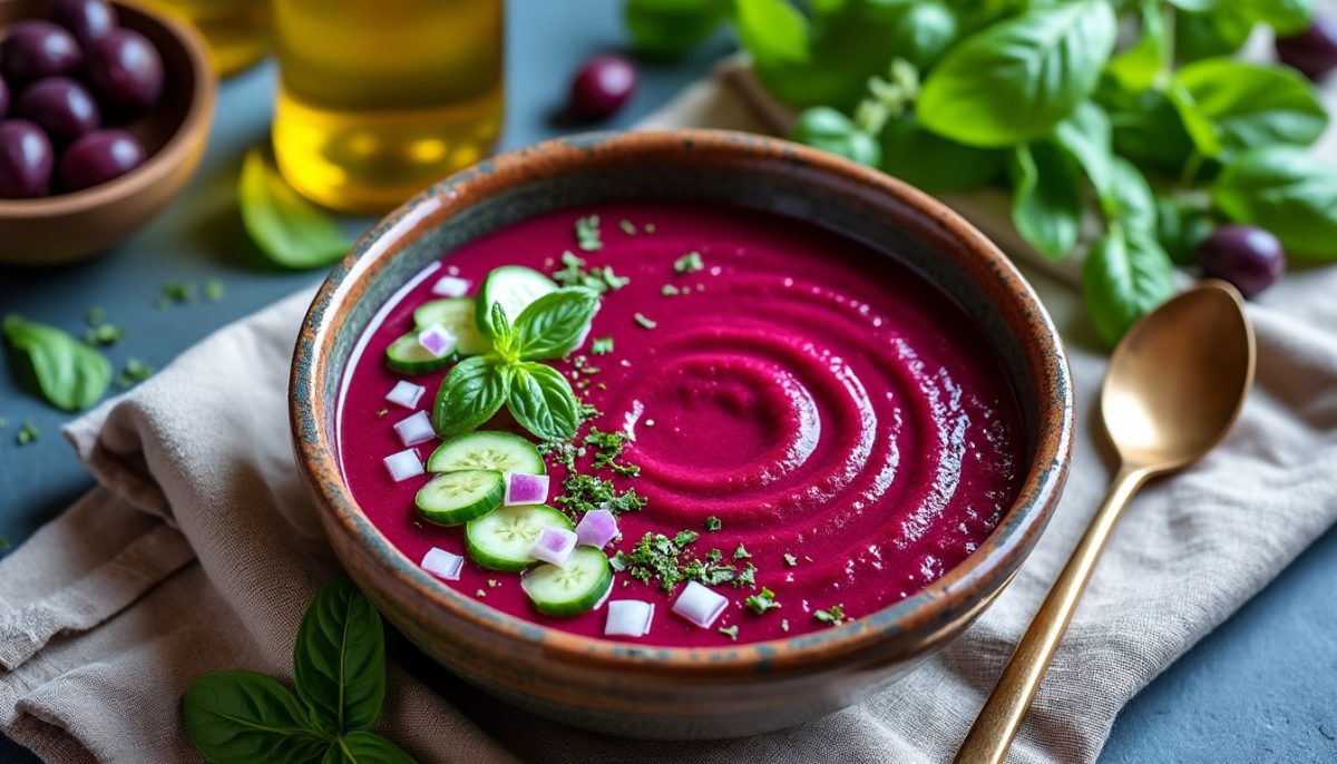découvrez notre gaspacho à la betterave : une couleur spectaculaire et un goût surprenant pour une entrée fraîche, saine et originale. parfait pour impressionner vos convives !