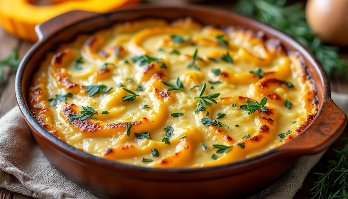 découvrez notre recette de gratin de butternut crémeux et onctueux, facile à préparer. un plat réconfortant, savoureux et parfait pour accompagner vos repas d'automne et d'hiver.
