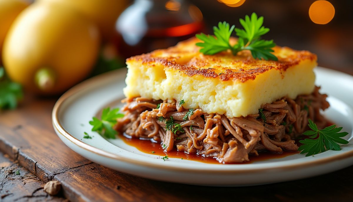 découvrez la recette traditionnelle du parmentier de canard, un plat savoureux et réconfortant alliant canard effiloché et purée de pommes de terre fondante. idéal pour un repas gourmand en famille ou entre amis.