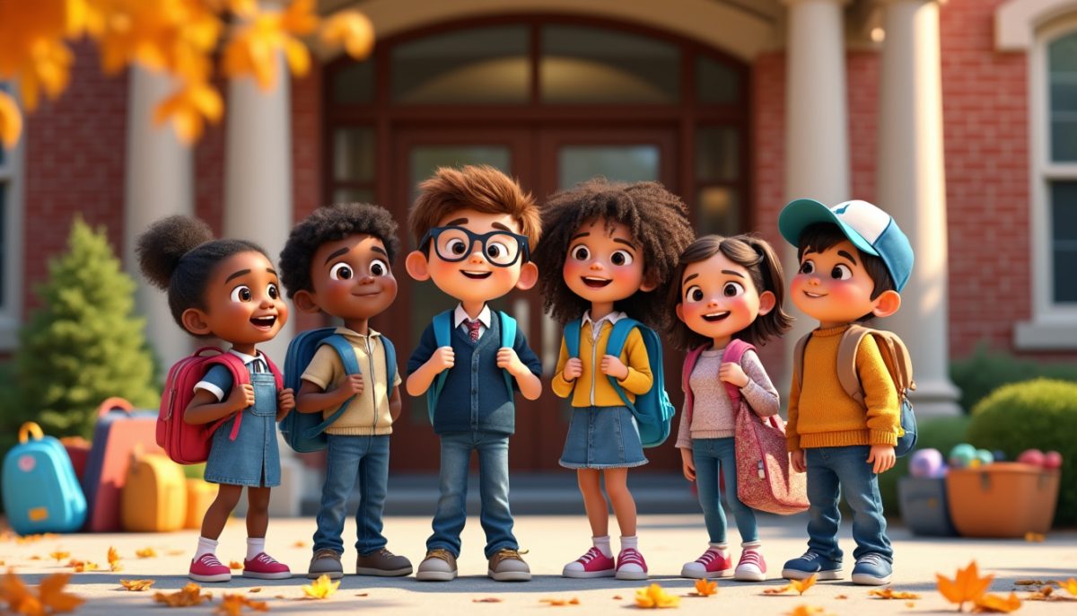 découvrez la rentrée scolaire pleine de tendresse avec labubu en uniforme, accompagné de jacques, gabriella, charlène et albert, tous prêts pour une nouvelle année avec leurs cartables. une scène adorable à ne pas manquer !