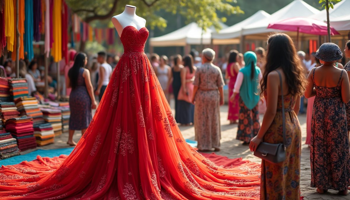 découvrez la robe rouge unique, confectionnée par des centaines de femmes, qui sera présentée au festival des textiles tissés. une œuvre collaborative à ne pas manquer !