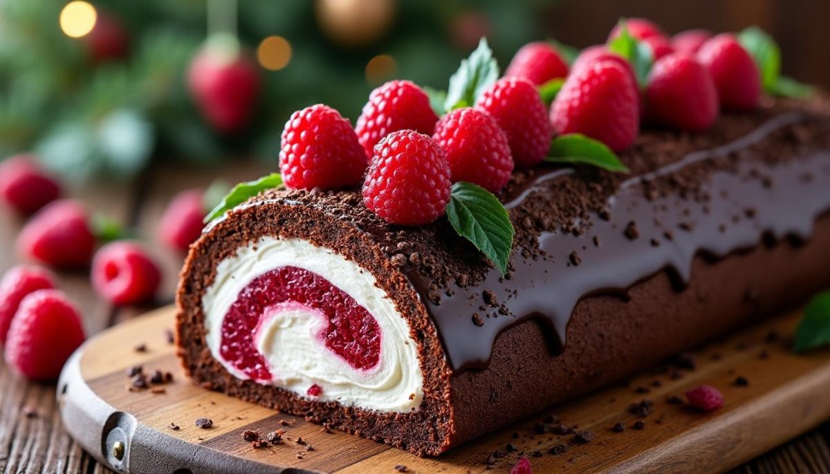découvrez notre bûche de noël framboise acidulée, un dessert festif alliant fraîcheur des fruits et onctuosité. parfaite pour surprendre et régaler vos invités lors des fêtes de fin d'année !