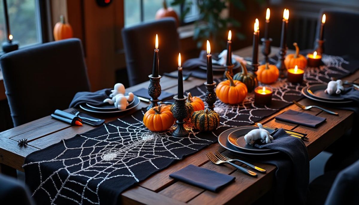 découvrez nos chemins de table halloween ornés de motifs toile d'araignée pour une décoration de table originale et effrayante. parfaits pour sublimer vos fêtes d'halloween et impressionner vos invités !