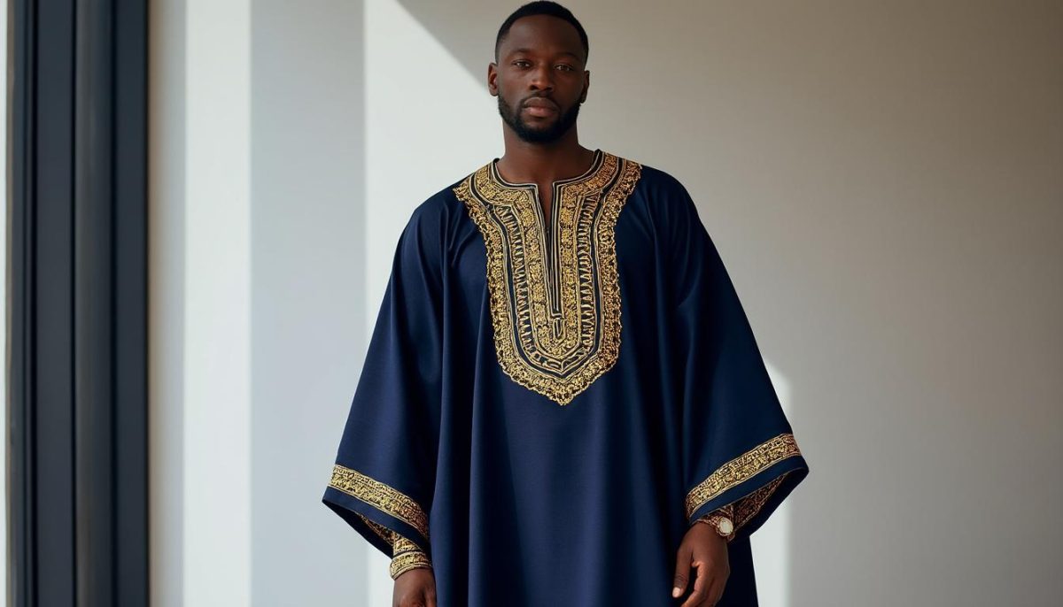 découvrez l'élégance africaine avec cet ensemble masculin dashiki en deux pièces, sublimé par une broderie dorée raffinée. un costume traditionnel nigérian parfait pour célébrer style et culture lors de toutes vos occasions.