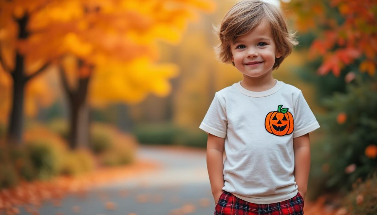 dĂ©couvrez lâensemble automnal parfait pour garçon : t-shirt Ă manches courtes ornĂ© dâune broderie citrouille et shorts Ă carreaux tendance, idĂ©al pour cĂ©lĂ©brer halloween avec style et confort.