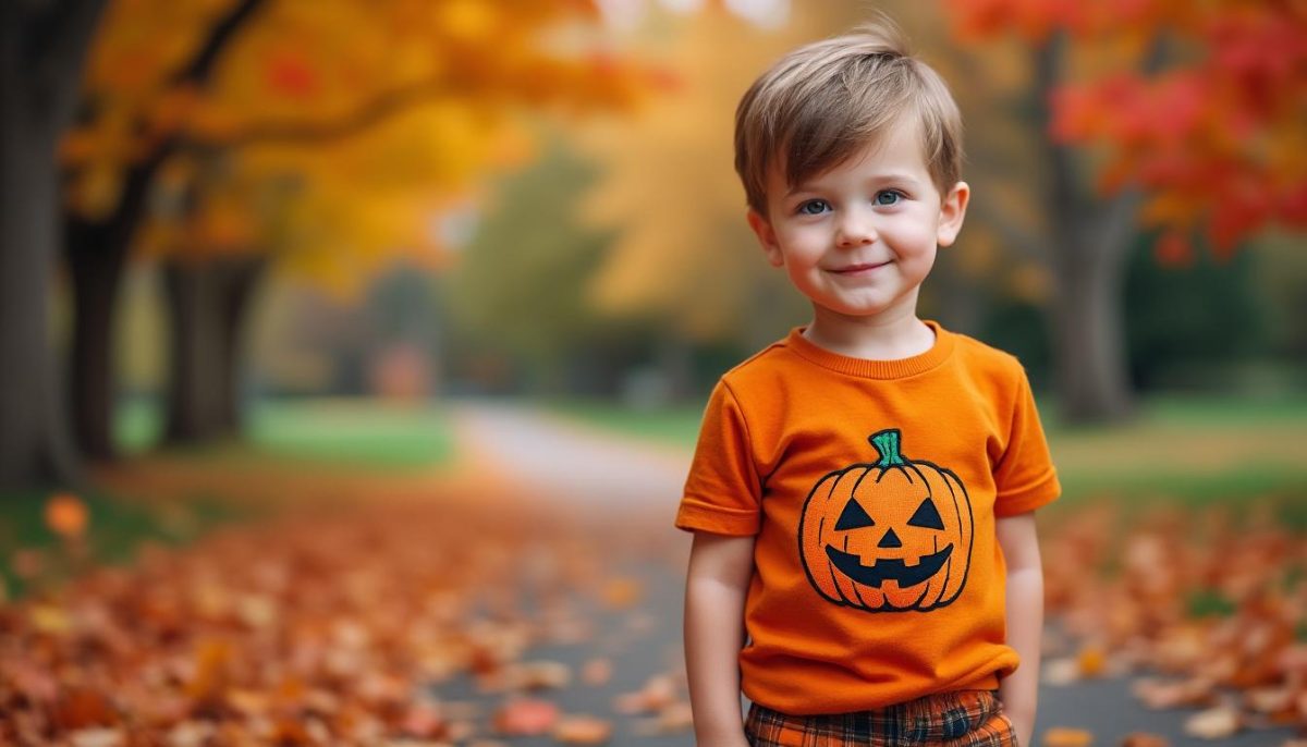 craquez pour notre ensemble automnal pour garçon : un t-shirt à manches courtes orné d'une broderie citrouille et un short à carreaux, parfait pour célébrer halloween avec confort et style !