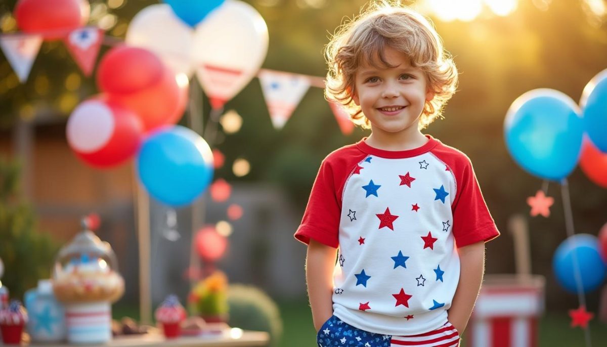 découvrez notre ensemble festif pour petits garçons, composé d’un t-shirt brodé et de shorts colorés aux couleurs de l’amérique. parfait pour célébrer le 4 juillet avec style et confort !