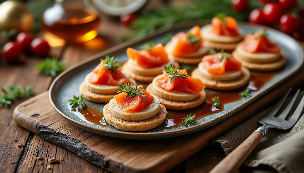 découvrez une recette d'entrée de noël gastronomique, facile à réaliser chez vous, pour épater vos invités et sublimer votre repas de fête avec élégance et simplicité.