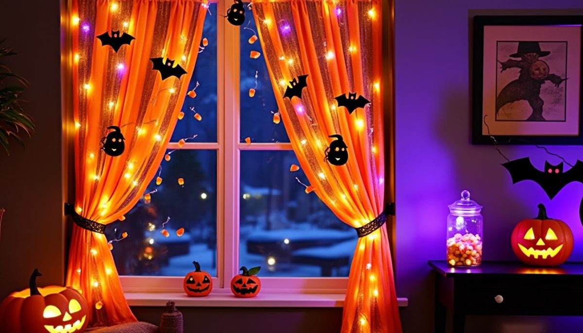 décorez vos fenêtres pour halloween avec des guirlandes rideau étanches. idéales pour l'intérieur et l'extérieur, elles apportent une ambiance effrayante et lumineuse à votre maison.