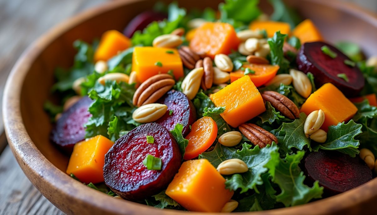 découvrez une salade d'automne colorée, croquante et pleine de vitamines, idéale pour apporter fraîcheur et énergie à vos repas pendant la saison des récoltes.