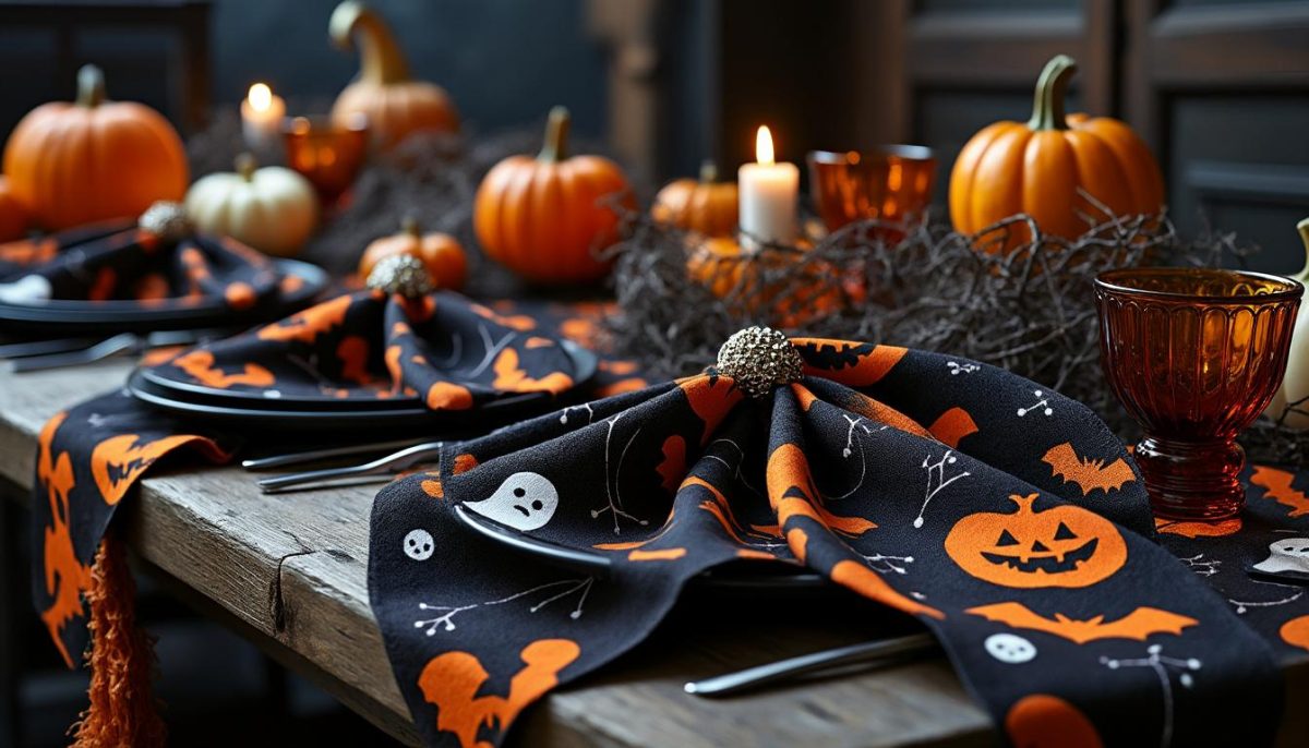 ajoutez une touche festive à votre table avec nos serviettes en tissu halloween noires et orange. idéales pour une décoration élégante et originale lors de vos soirées d’halloween !