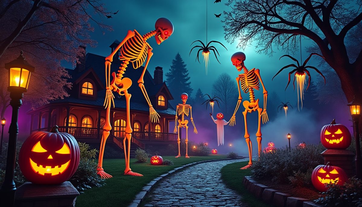 plongez votre maison dans l’ambiance d’halloween avec des squelettes géants pour le jardin et la façade ! effrayez vos voisins et impressionnez vos invités avec une décoration spectaculaire et unique.