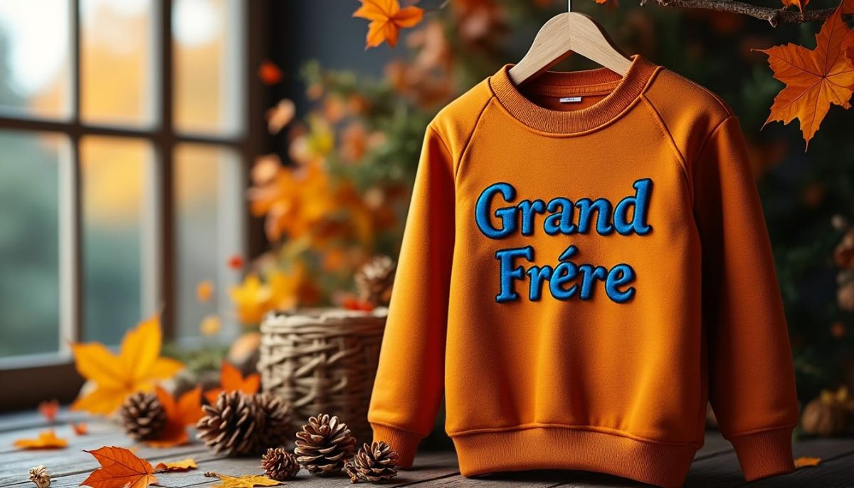 annoncez l’arrivée d’un nouveau membre de la famille avec ce sweatshirt enfant 'grand frère' brodé, parfait pour l’automne 2025. offrez confort et douceur à votre petit garçon avec ce pull unique, idéal pour partager la grande nouvelle en toute originalité.