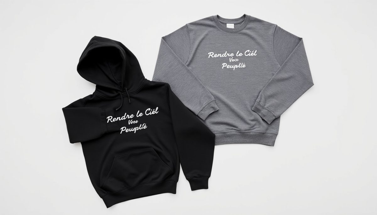 découvrez le sweatshirt et hoodie personnalisés avec broderie 'rendre le ciel très peuplé' d'urbannest. des vêtements chrétiens uniques avec texte sur la manche, parfaits comme cadeau original pour adultes croyants.