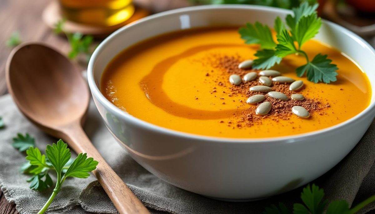 savourez un velouté de potimarron onctueux subtilement relevé par des épices douces. une recette réconfortante, idéale pour l’automne, simple à préparer et pleine de saveurs.