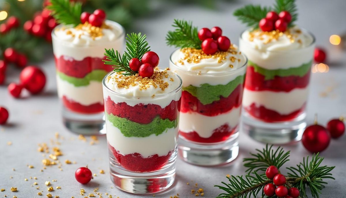 découvrez une verrine de noël élégante aux couches colorées, parfaite pour impressionner vos invités lors des fêtes avec une présentation raffinée et des saveurs gourmandes.
