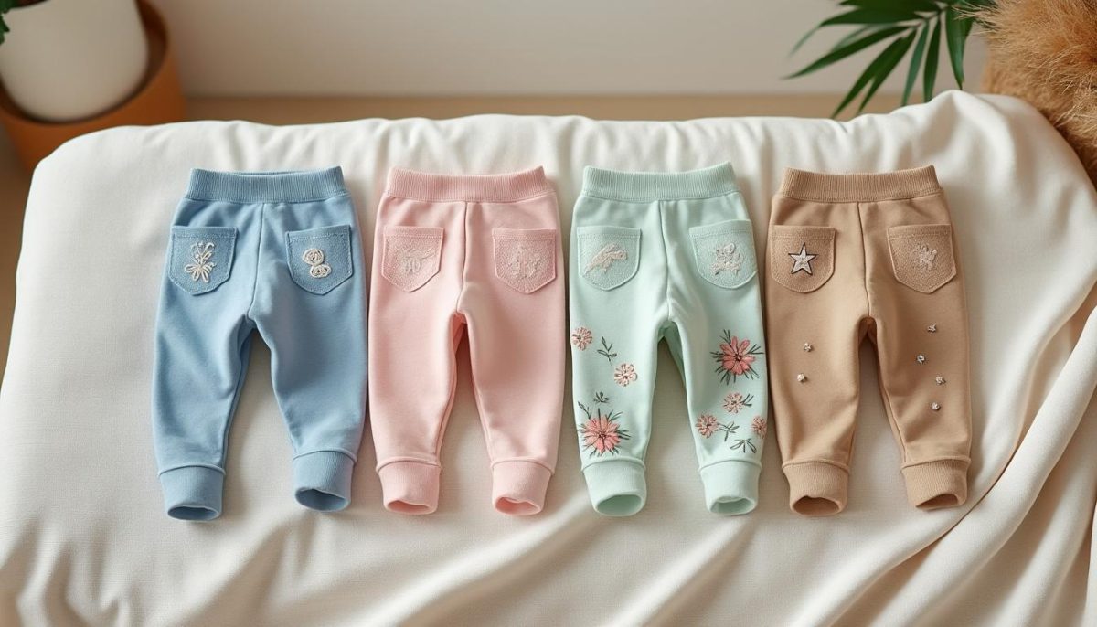 découvrez notre lot de 4 pantalons unisexes en coton doux pour nouveaux-nés, parfaits pour les garçons et les filles de 0 à 24 mois. leggings brodés confortables et décontractés, idéals pour le quotidien de votre bébé.