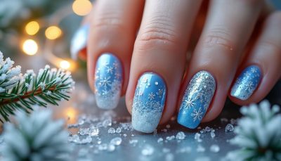 découvrez des designs d'ongles hiver noël inspirés des flocons et de la glace, pour un look féerique et festif durant les fêtes.