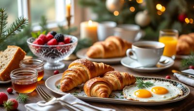 savourez un petit déjeuner de fêtes gourmand prolongé, alliant délices sucrés et moments chaleureux pour bien commencer vos matinées festives.