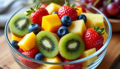 découvrez notre salade de fruits colorée et vitaminée, un mélange frais et savoureux parfait pour une pause saine et énergisante.
