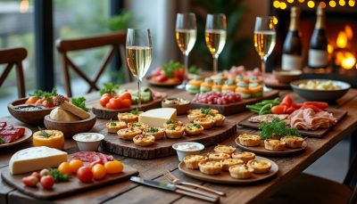 découvrez un apéro dînatoire convivial pour le nouvel an 2026 avec un menu complet et gourmand, à savourer sans avoir à passer à table.
