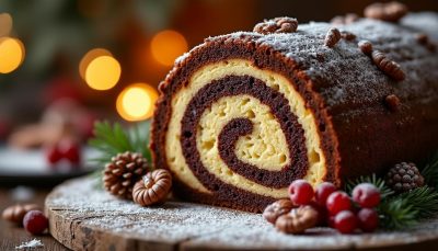 découvrez la bûche de noël irrésistible à la cyril lignac : une génoise moelleuse enrobant une crème au chocolat fouettée légère, pour des fêtes gourmandes et inoubliables.