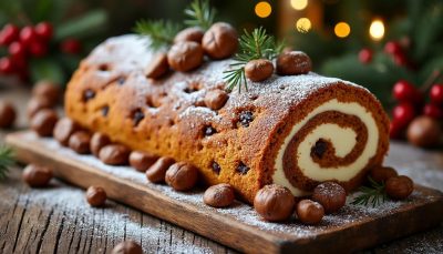 offrez un noël magique avec notre bûche aux marrons onctueuse et délicatement parfumée, préparée la veille pour un goût parfait et une fête inoubliable.