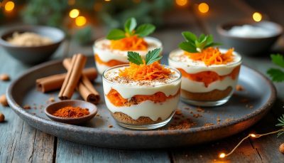 découvrez notre tiramisu salé aux carottes et mascarpone onctueux, une entrée festive et inventive qui apportera une touche originale et gourmande à votre menu de noël.