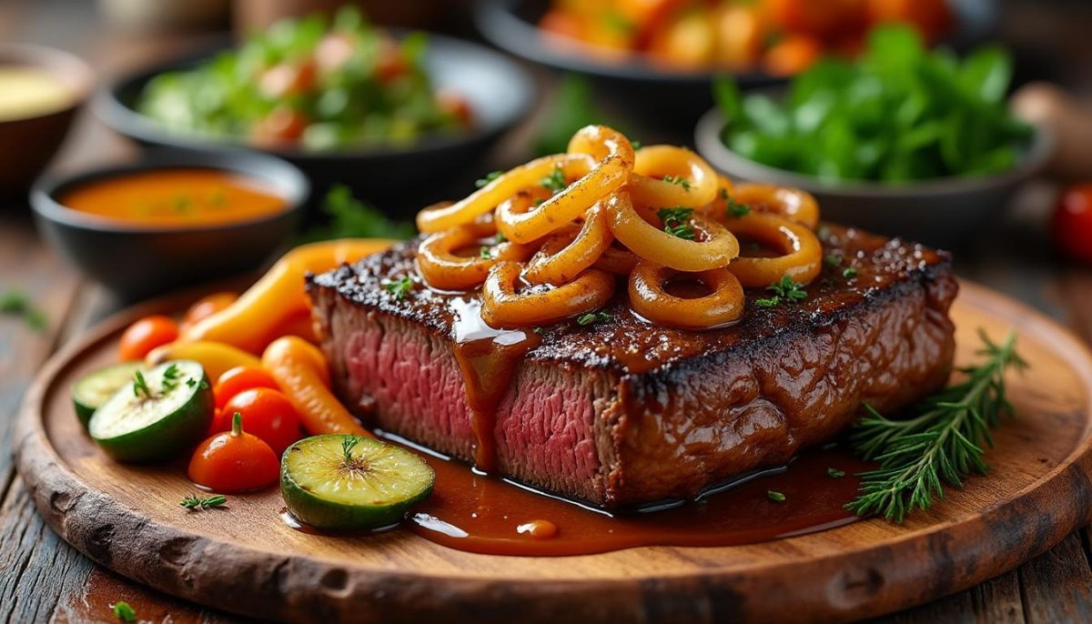 découvrez la recette parfaite du rôti de bœuf aux oignons caramélisés, tendre et fondant, accompagné d'une sauce savoureuse et onctueuse qui ravira vos papilles.