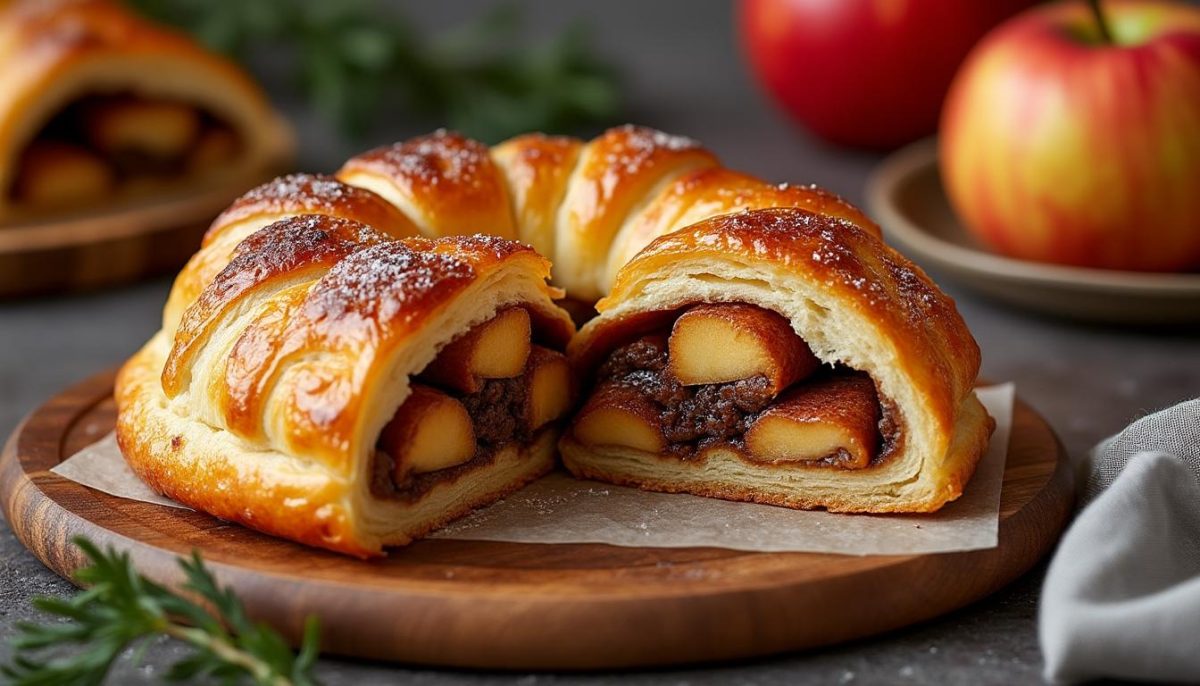 découvrez un feuilleté festif alliant pâte dorée, pommes fondantes et boudin poêlé pour un délice gourmand parfait à partager en toute occasion.