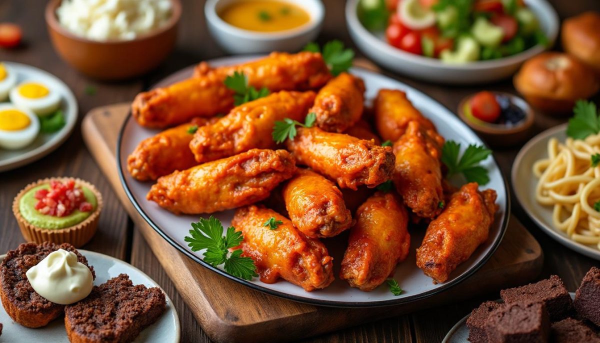 découvrez la recette parfaite des ailes de poulet buffalo au four, délicieusement épicées et croustillantes, idéales pour régaler vos invités lors de vos fêtes.