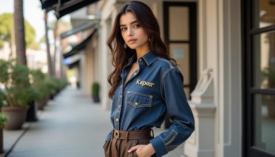 découvrez alia bhatt arborant fièrement la broderie 'kapoor' sur sa chemise lors d'une sortie urbaine chic et sophistiquée, alliant style moderne et élégance décontractée.