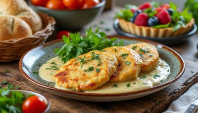 découvrez notre recette rapide d'escalopes de poulet nappées d'une sauce crémeuse aux herbes, idéale pour un repas savoureux et facile à préparer.