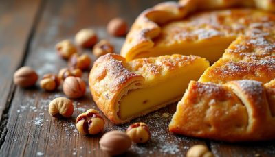 découvrez notre galette des rois de janvier alliant un feuilletage doré, une frangipane veloutée et des éclats de noisettes torréfiées pour une gourmandise irrésistible.