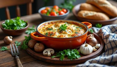 découvrez notre recette facile de gratin de poulet et champignons en cocotte unique, parfaite pour des soirées douillettes et conviviales. un plat réconfortant et savoureux à partager en famille.