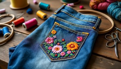 découvrez nos jeans en broderie main en promotion et transformez vos vêtements avec un projet diy tendance d'upcycling pour un style unique et responsable.