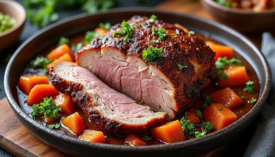 savourez une joue de porc fondante accompagnée d'une sauce aromatique, mijotée en cocotte avec des légumes de saison. un plat hivernal convivial qui réchauffe les cœurs et ravit les papilles.