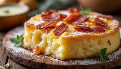 découvrez notre gâteau salé revisité à la tartiflette, une délicieuse alliance de douceur fondante et croustillante, parfaite pour réchauffer les cœurs durant les froides soirées d'hiver.