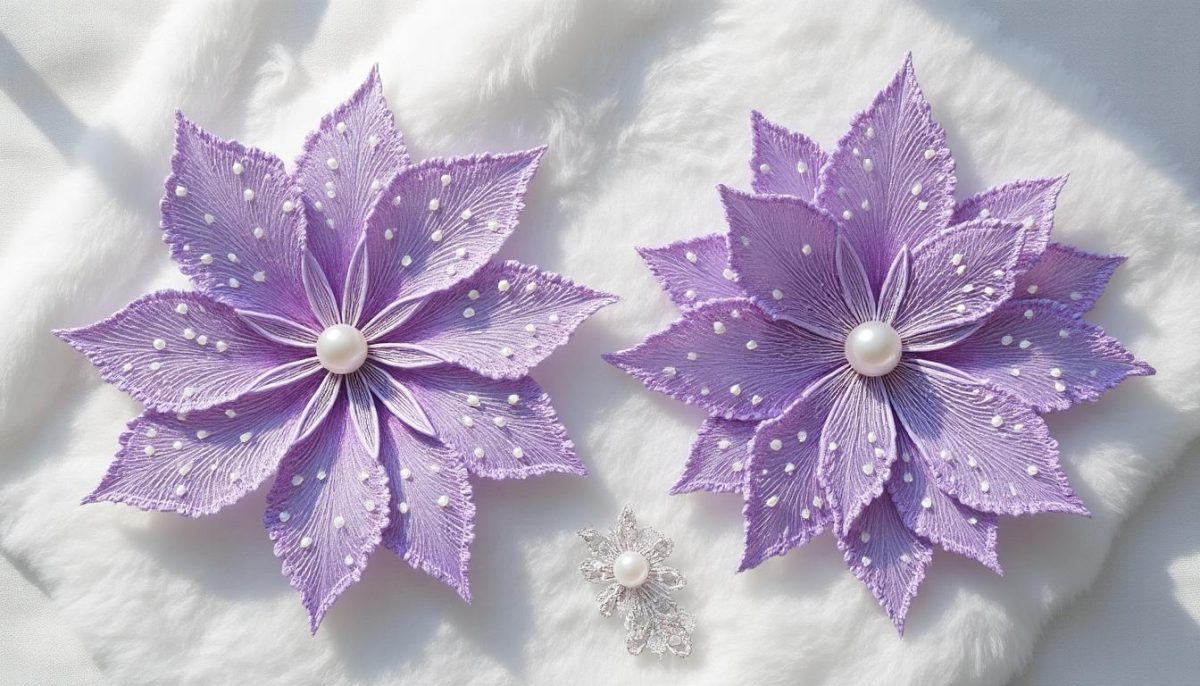 découvrez ce lot de 2 appliques en dentelle 3d fleur brodée avec perles, taille 14"x10" en lilas, parfaites pour sublimer vos robes de mariée, projets de couture et décorations textiles élégantes.