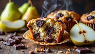 découvrez notre muffin maison poire-chocolat noir, moelleux et parfumé, qui séduit dès la première bouchée. une recette gourmande parfaite pour toutes les envies sucrées.