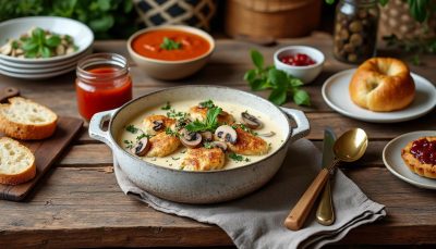 savourez un poulet crémeux sans surprise, préparé dans un plat réconfortant et unique, idéal pour un repas convivial et gourmand.