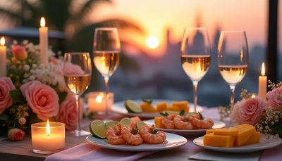 célébrez la saint-valentin 2026 avec un apéro chic : mini brochettes fraîcheur aux crevettes, mangue et citron vert, pour une touche élégante et gourmande.