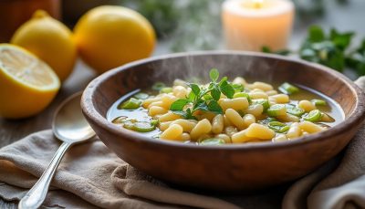 découvrez notre soupe italienne réconfortante avec poireau fondant, orzo tendre et un bouillon citronné, parfaite pour réchauffer vos journées d'hiver froides.