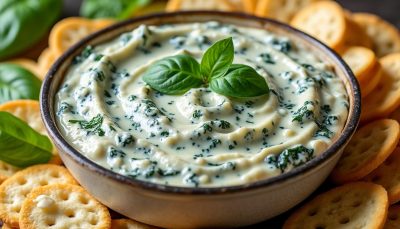 découvrez notre trempette aux épinards crémeuse, parfaite pour accompagner vos apéritifs, avec une croûte classique croustillante qui ravira vos papilles à chaque bouchée.