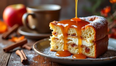 découvrez le gâteau aux pommes et mascarpone, alliant moelleux incomparable et caramel fondant, pour des goûters d'hiver réconfortants et gourmands.